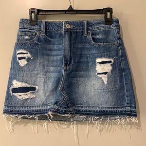 Hollister High Rise Distressed Denim Skirt